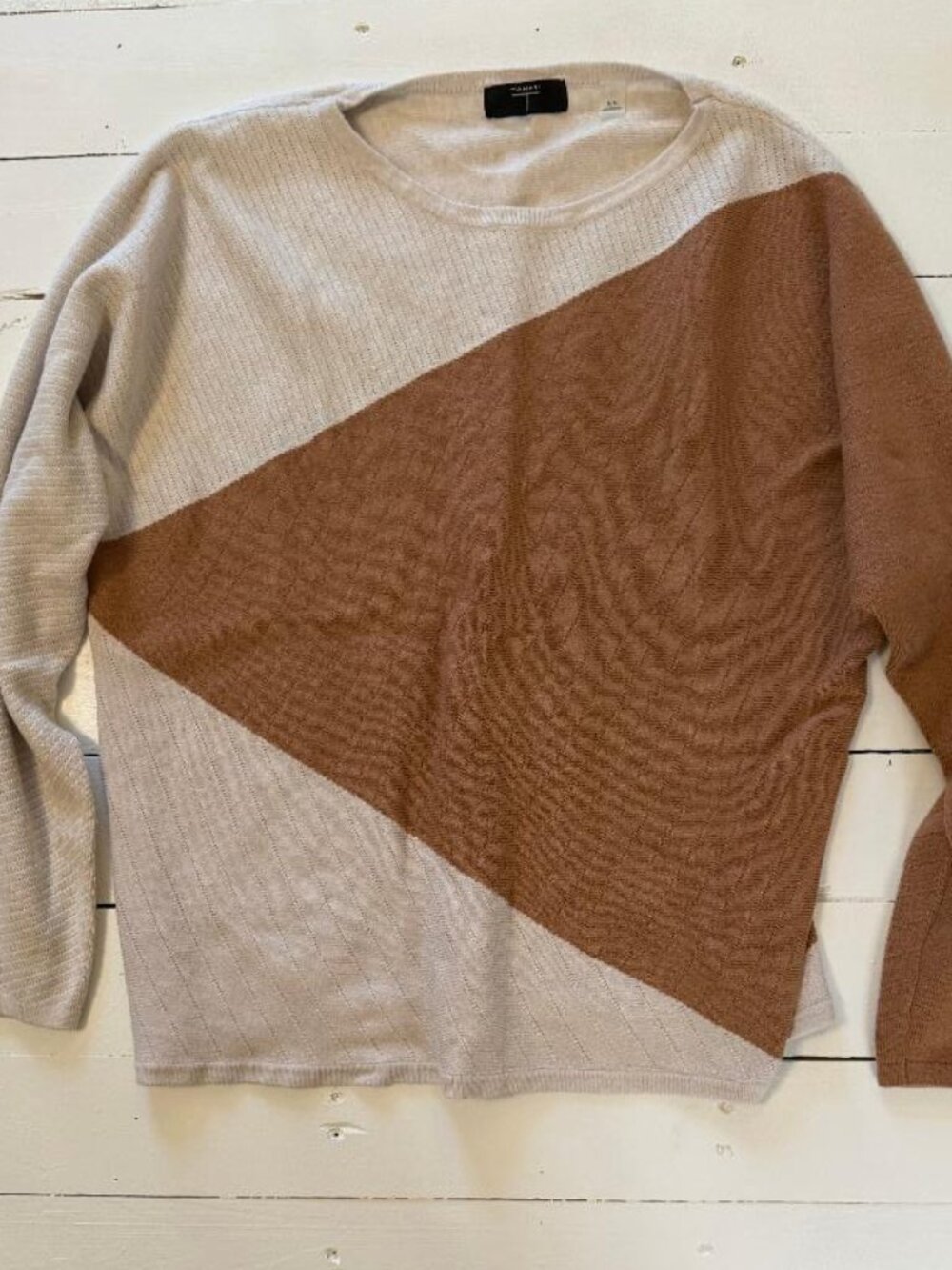 Tahari Women's Size Medium Beige & Brown Colorblock Knit Sweater